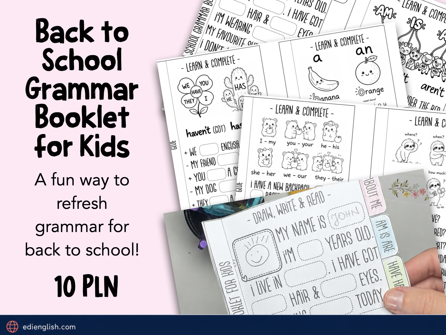 Back to School Grammar Booklet for Kids A1